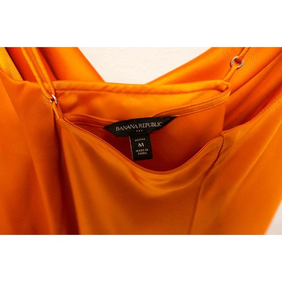 Banana Republic Petite Satin Slip Dress - Orange Cowl Neck Midi - Size M - Picture 3 of 3